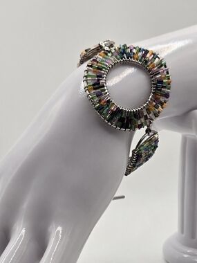 Vintage Handmade Multicolor Glass Bead Bracelet – Silver Tone